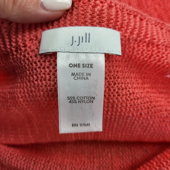 J JILL Women's Salmon Orange Two Way Poncho Button Detail Cotton Blend One Size - Picture 9 of 9